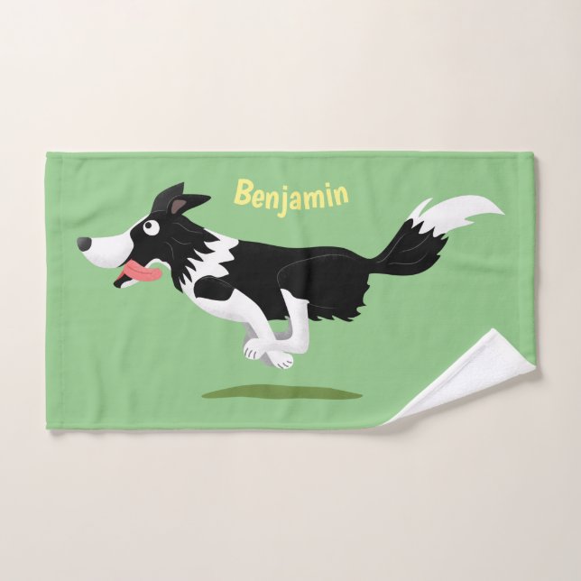 Funny Border Collie Hund läuft Cartoon Badhandtuch Set (Handtuch)