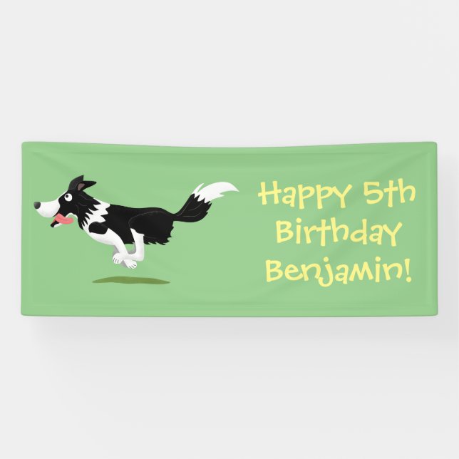 Funny Border Collie Hund läuft Cartoon Banner (Horizontal)
