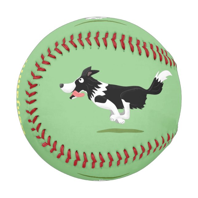 Funny Border Collie Hund läuft Cartoon Baseball (Vorderseite Links)