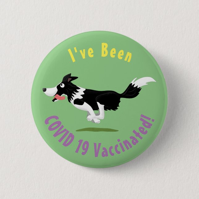 Funny Border Collie Hund läuft Cartoon Button (Vorderseite)