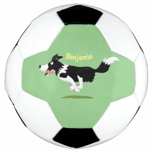Funny Border Collie Hund läuft Cartoon Fußball