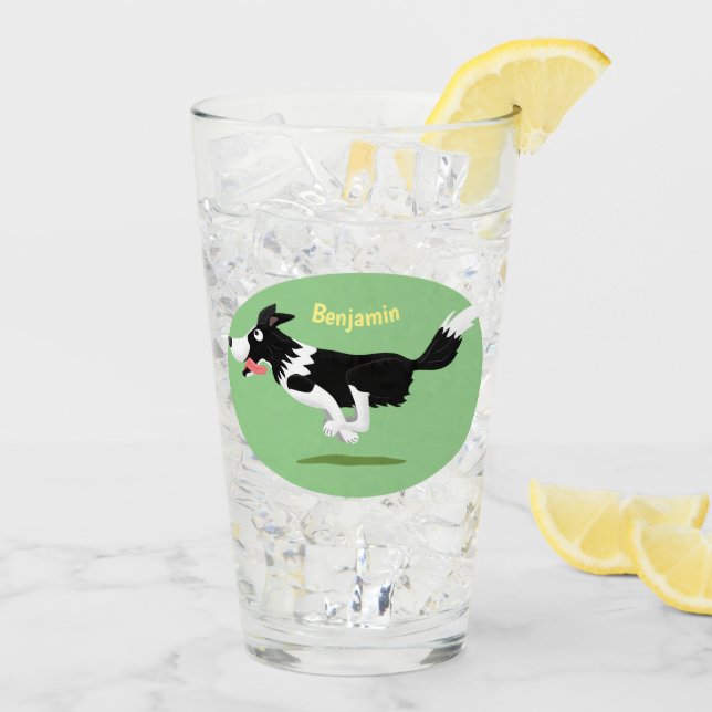 Funny Border Collie Hund läuft Cartoon Glas (Rückseite Ice)