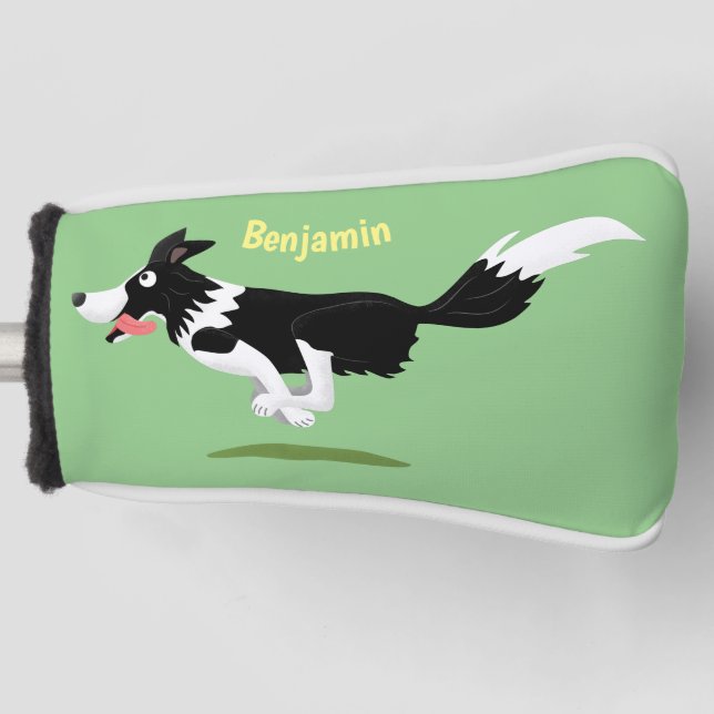 Funny Border Collie Hund läuft Cartoon Golf Headcover (Vorderseite)