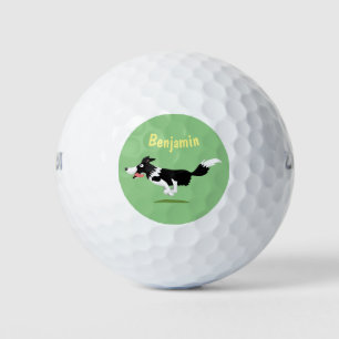 Funny Border Collie Hund läuft Cartoon Golfball
