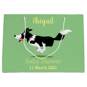 Funny Border Collie Hund läuft Cartoon Große Geschenktüte