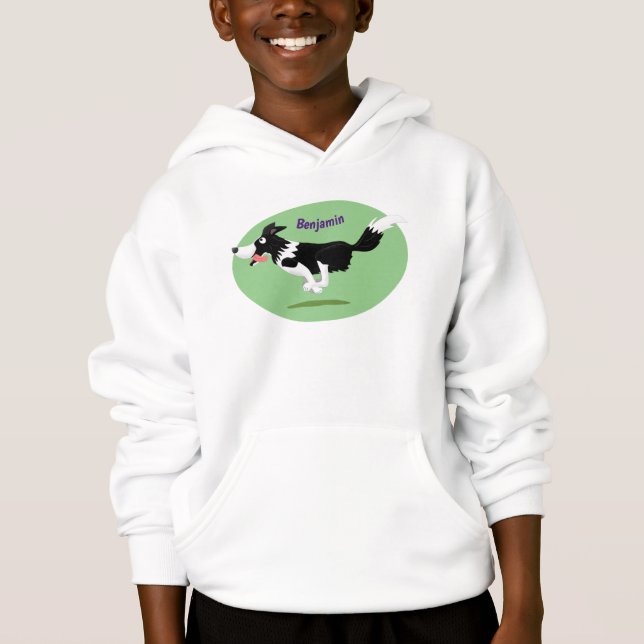 Funny Border Collie Hund läuft Cartoon Hoodie (Vorderseite)