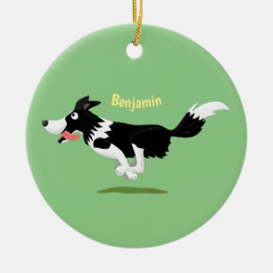 Funny Border Collie Hund läuft Cartoon Keramik Ornament