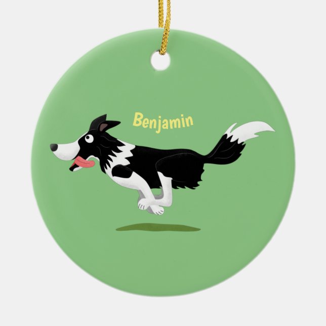 Funny Border Collie Hund läuft Cartoon Keramik Ornament (Vorne)