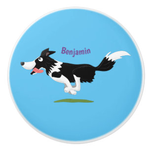 Funny Border Collie Hund läuft Cartoon Keramikknauf
