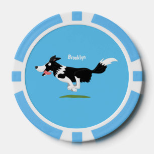 Funny Border Collie Hund läuft Cartoon Pokerchips