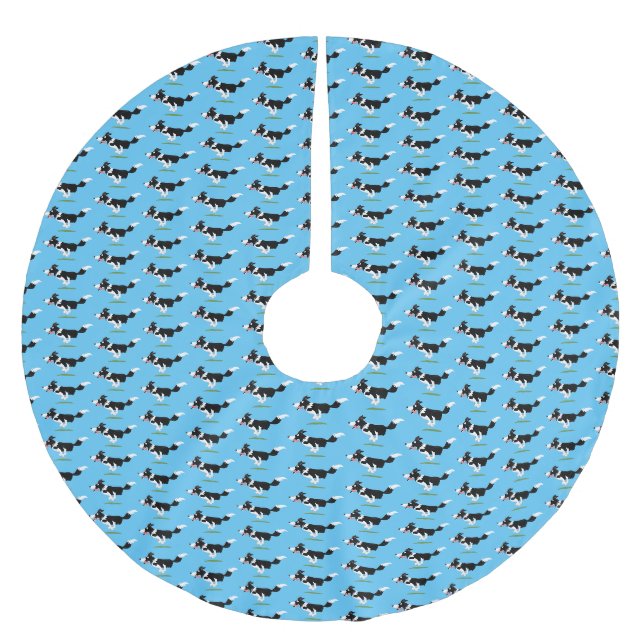 Funny Border Collie Hund läuft Cartoon Polyester Weihnachtsbaumdecke (Vorderseite)