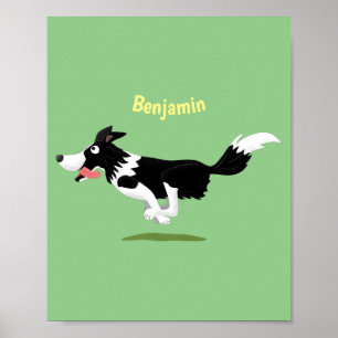 Funny Border Collie Hund läuft Cartoon Poster