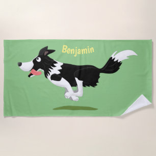 Funny Border Collie Hund läuft Cartoon Strandtuch