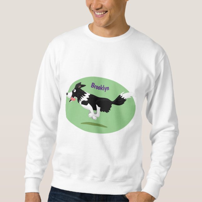 Funny Border Collie Hund läuft Cartoon Sweatshirt (Vorderseite)