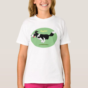 Funny Border Collie Hund läuft Cartoon T-Shirt