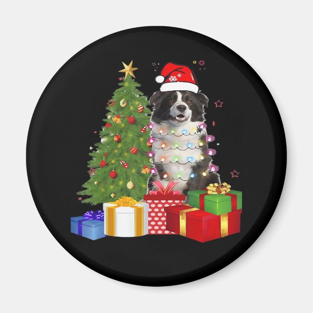 Funny Border Collie Weihnachtsbaum Frohe Weihnacht Magnet (Vorne)