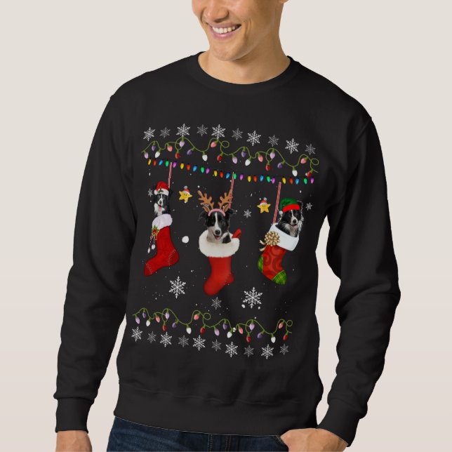 Funny Border Collie Weihnachtssocken Lichter Gesch Sweatshirt (Vorderseite)
