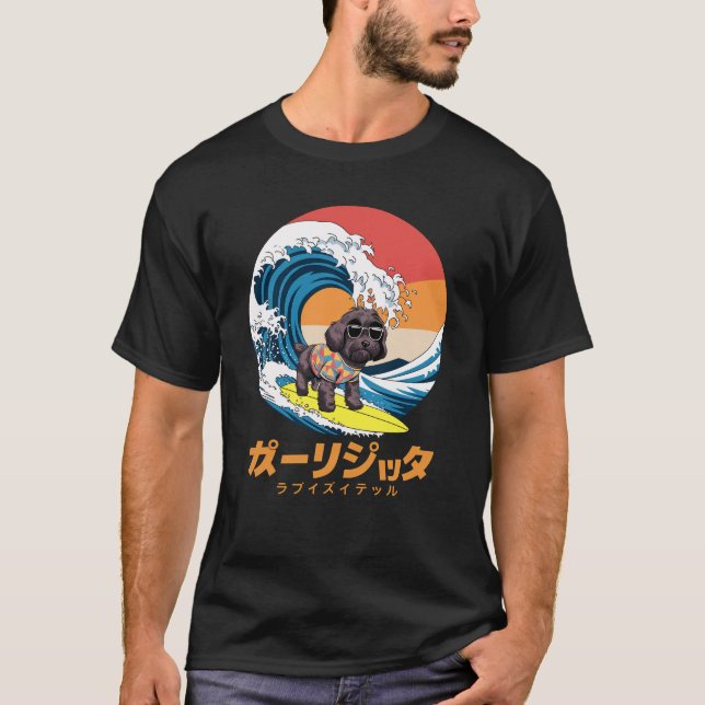 Funny Bordoodle Japanisch Kanagawa Wave Dog T-Shirt (Vorderseite)