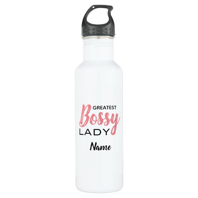 Funny Boss Lady Personalisierter Spaß Typografie Edelstahlflasche (Vorderseite)