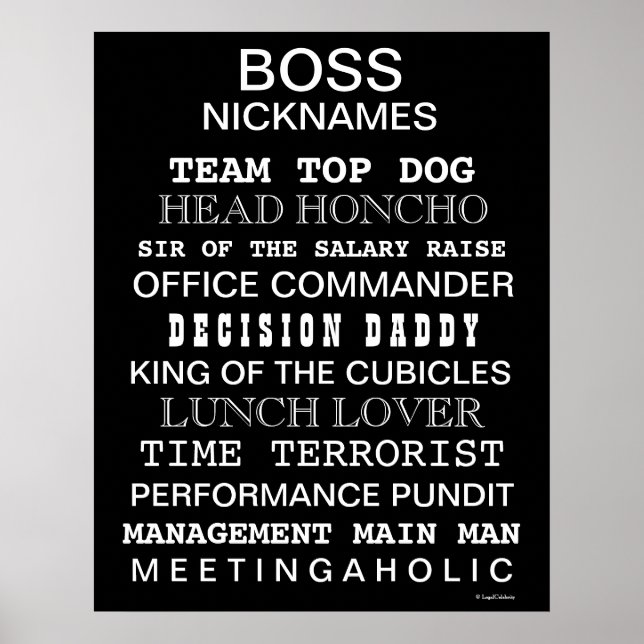 Funny Boss Nicknames Poster | Boss Joke Sign Gesch (Vorne)