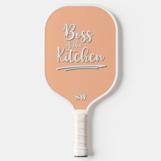 Funny Boss of the Kitchen Peach White Pickleball Schläger