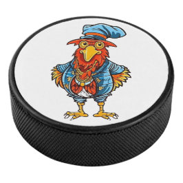 Funny Bossy Cartoon Rooster Eishockey Puck