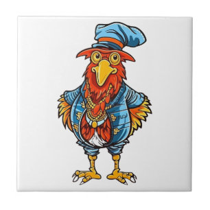 Funny Bossy Cartoon Rooster Fliese