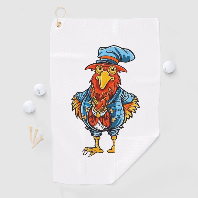 Funny Bossy Cartoon Rooster Golfhandtuch (Insitu)