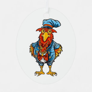 Funny Bossy Cartoon Rooster Ornament Aus Metall