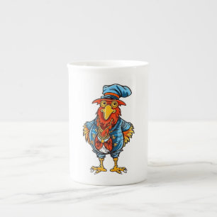 Funny Bossy Cartoon Rooster Prozellantasse