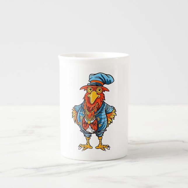 Funny Bossy Cartoon Rooster Prozellantasse (Vorderseite)