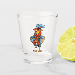Funny Bossy Cartoon Rooster Schnapsglas
