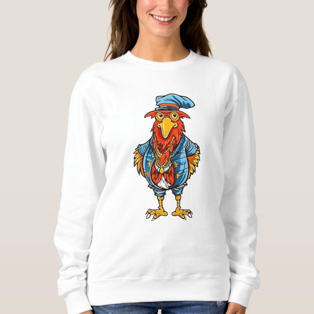 Funny Bossy Cartoon Rooster Sweatshirt (Vorderseite)