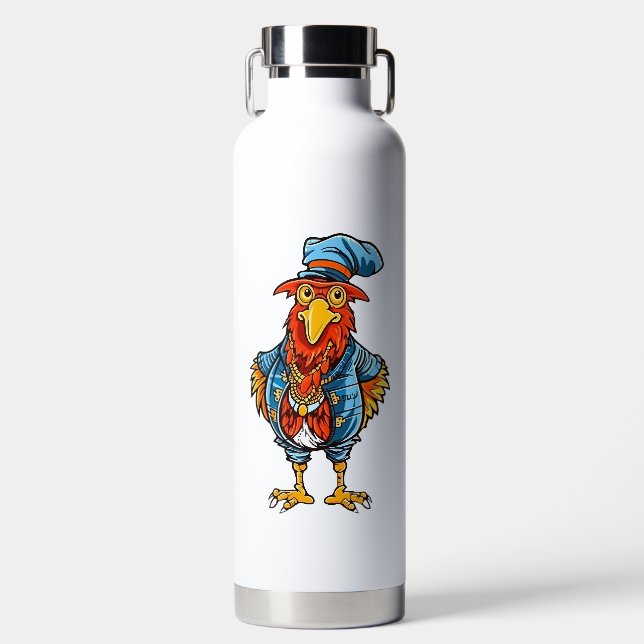Funny Bossy Cartoon Rooster Trinkflasche (Vorderseite)