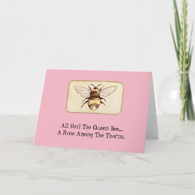 Funny Bossy Queen Bee Birthday Card Karte (Vorderseite)