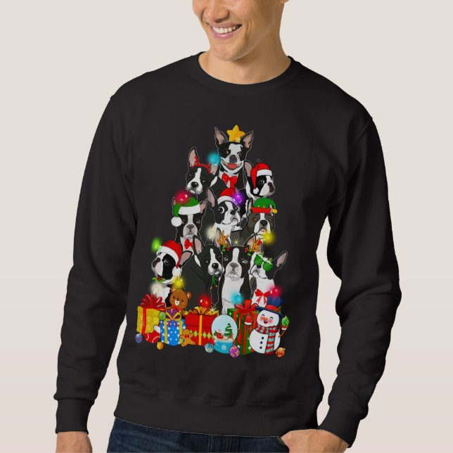 Funny Boston Terrier Christmas Tree Lights Puppy D Sweatshirt (Vorderseite)