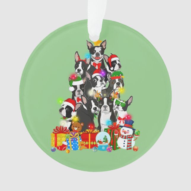 Funny Boston Terrier Christmas Tree Lights Welpe Ornament (Vorderseite)