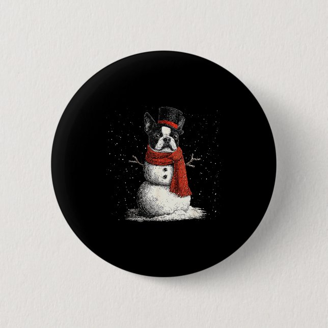 Funny Boston Terrier Dog Christmas Snowman Xmas Pa Button (Vorderseite)