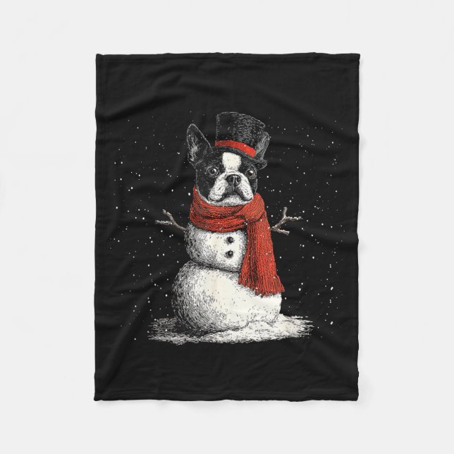 Funny Boston Terrier Dog Christmas Snowman Xmas Pa Fleecedecke (Vorderseite)