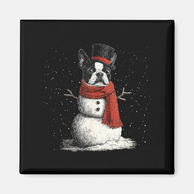 Funny Boston Terrier Dog Christmas Snowman Xmas Pa Magnet (Vorne)