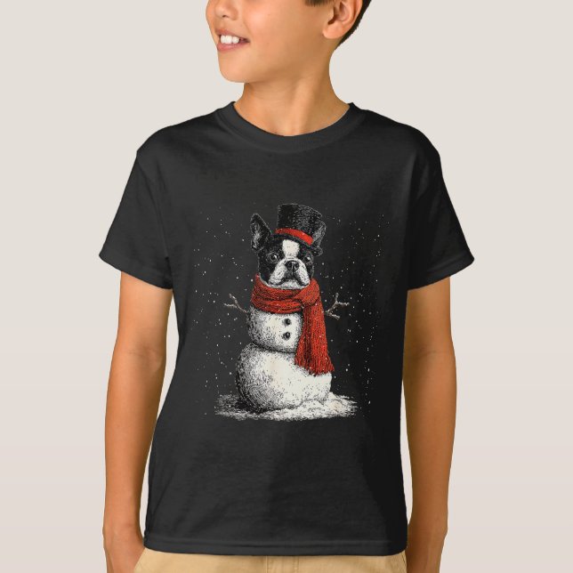 Funny Boston Terrier Dog Christmas Snowman Xmas Pa T-Shirt (Vorderseite)