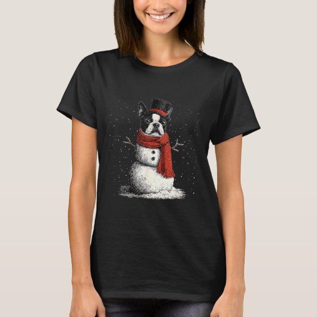 Funny Boston Terrier Dog Christmas Snowman Xmas Pa T-Shirt (Vorderseite)