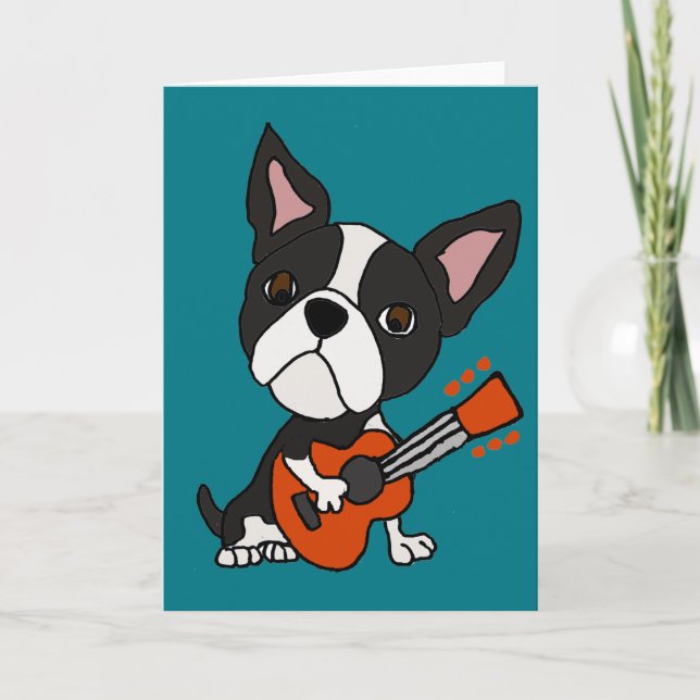 Funny Boston Terrier Dog Gitarre spielen Art Karte (Vorderseite)