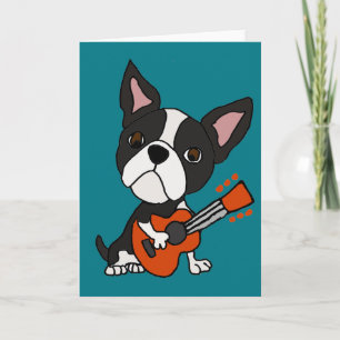 Funny Boston Terrier Dog Gitarre spielen Art Karte