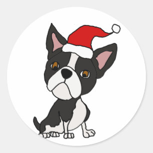 Funny Boston Terrier Dog in der Weihnachtsmannmütz Runder Aufkleber