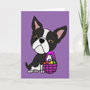 Funny Boston Terrier Dog mit Osterkorb Feiertagskarte