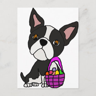 Funny Boston Terrier Dog mit Osterkorb Feiertagspostkarte