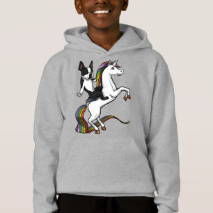 Funny Boston Terrier Dog Riding Unicorn Hoodie