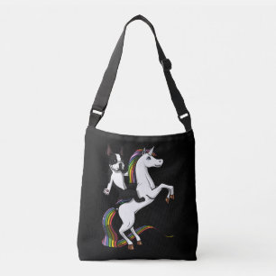 Funny Boston Terrier Dog Riding Unicorn Tragetaschen Mit Langen Trägern