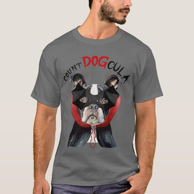 Funny Boston Terrier Dog Vampire Halloween Kostüm T-Shirt (Vorderseite)